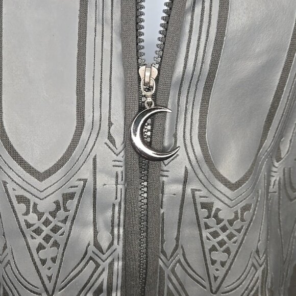 Black Hooded Womens Jacket with Silver Accents Ptp 23 32 Long - Picture 4 of 4